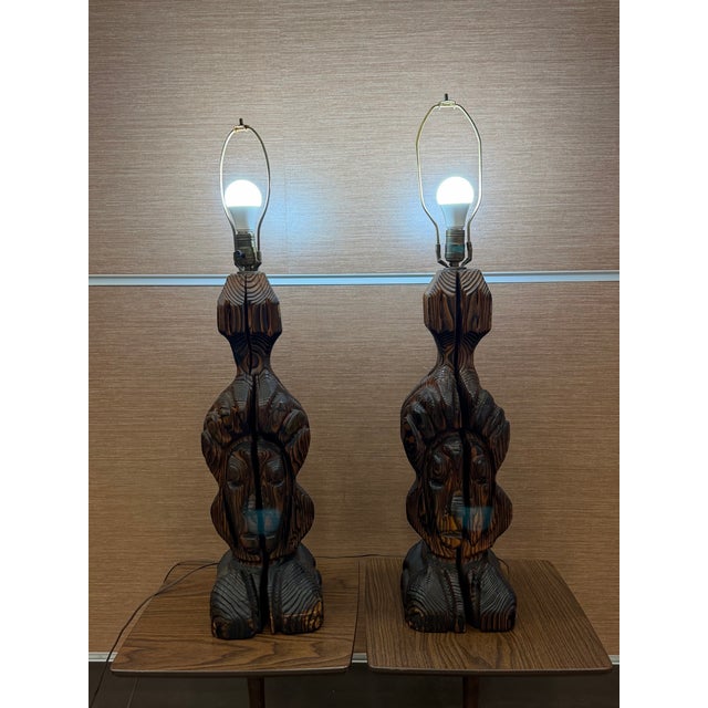 Mid-Century Modern Vintage Witco Figural Wood Lamps - a Pair For Sale - Image 3 of 7