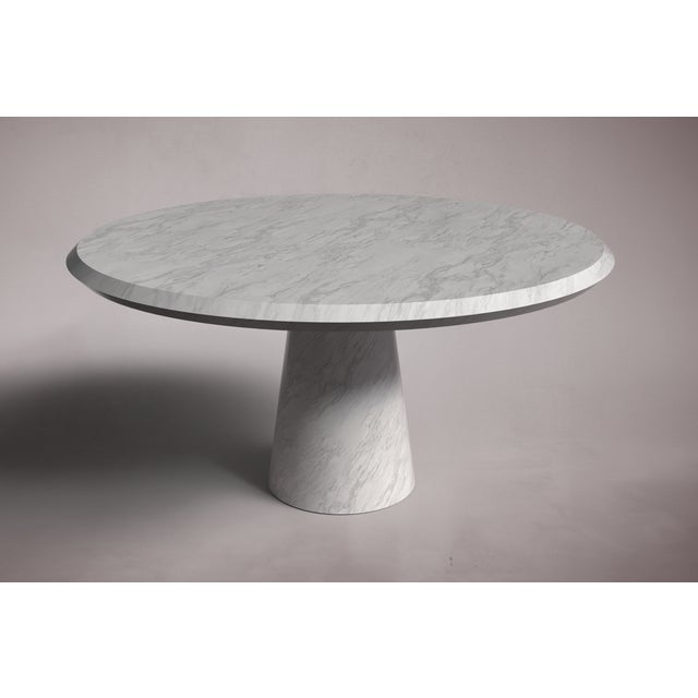 Postmodern Castle Italian Carrara Marble Round Dining Table 60" For Sale - Image 3 of 5