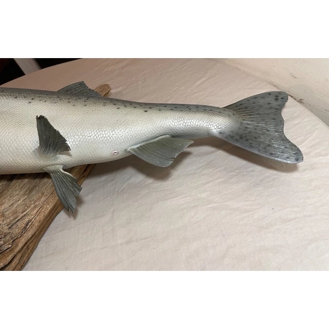 Silver Vintage Handmade Eg Carved Wood Silver Wall Fish Mount Trophy Sculpture For Sale - Image 8 of 16