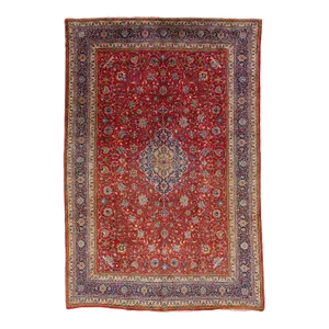 1960s Vintage Kerman Persian Wool Rug Handmade in Red With Allover Motif