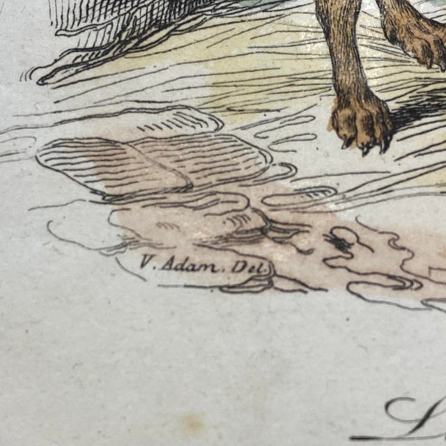 French Antique 18th Century "Le Chion De Berger" Dog Engraving Hand Colored Signed Artwork For Sale - Image 9 of 12