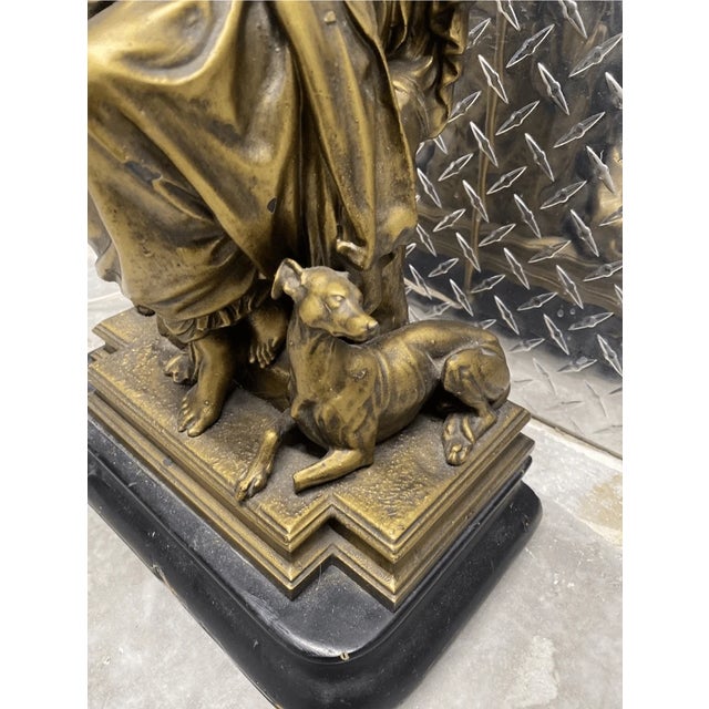 Antique Classic Style Spinning Woman & Greyhound Dog Brass Table Lamp For Sale - Image 4 of 6