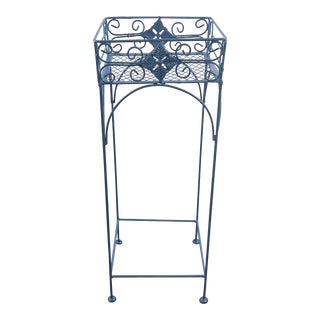 1980s Metal Outdoor French Blue Plant Stand For Sale