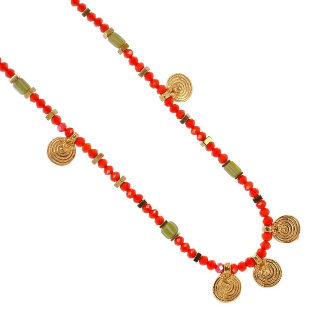 Orange Vibrant Energy Gold Spiral Charm Choker Necklace For Sale - Image 8 of 10