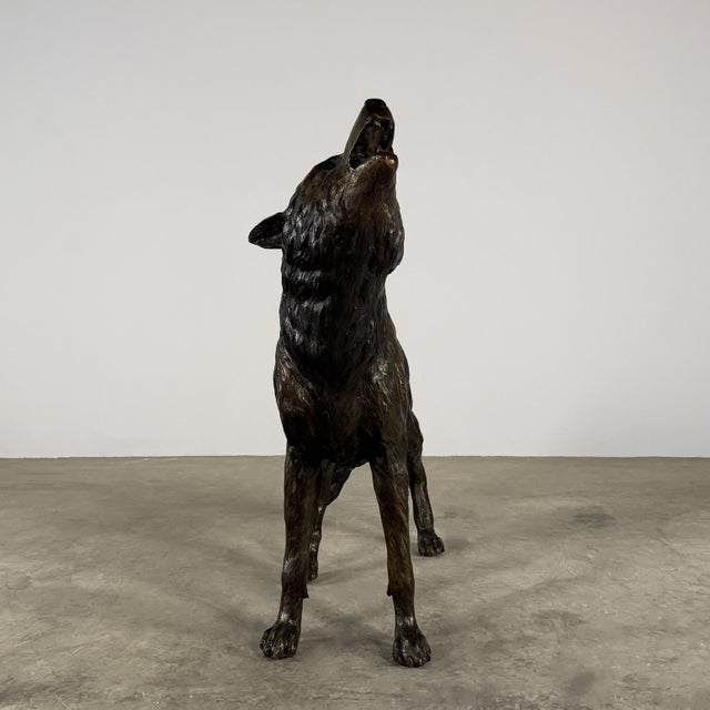 Life-Size Bronze Howling Wolf Sculpture, 35” H For Sale - Image 4 of 12