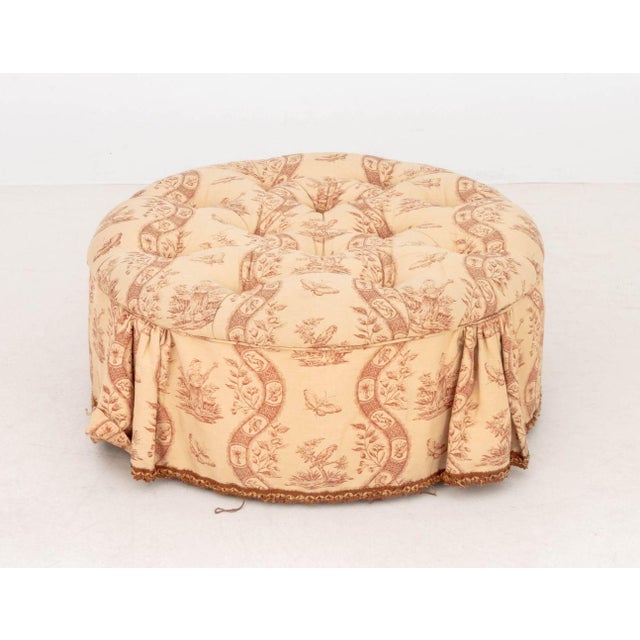 Toile De Jouy Upholstered Club Chair and Ottoman For Sale - Image 12 of 13