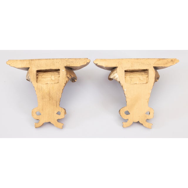 Vintage Italian Gilt Feathers & Bows Wall Brackets - A Pair For Sale In Houston - Image 6 of 7