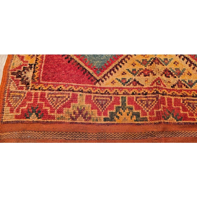 Vintage Moroccan Rug, Hand-Knotted Wool, Geometric Pattern, Green & Yellow, 4’ X 6’ For Sale - Image 16 of 18