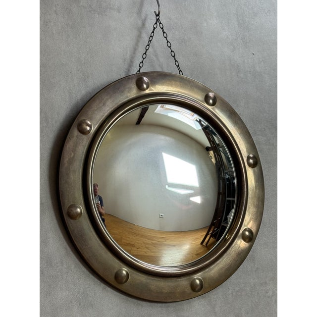 Magnificent porthole-style witch's mirror in iron, convex mirror. from the 1950s. France