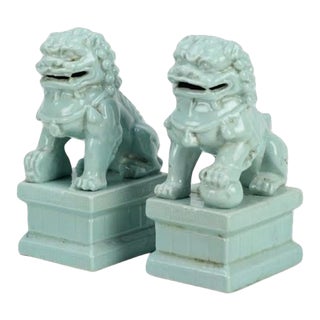 Foo-Style Dogs in Pale Blue, Mini - a Pair For Sale