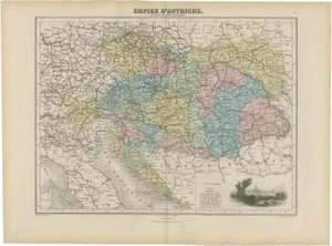 Antique Map of the Austrian Empire by Migeon, 1880