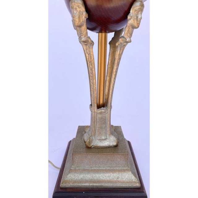 Vintage Roger Abbey Art Deco Wood Globe & Figural Table Lamp For Sale - Image 10 of 11