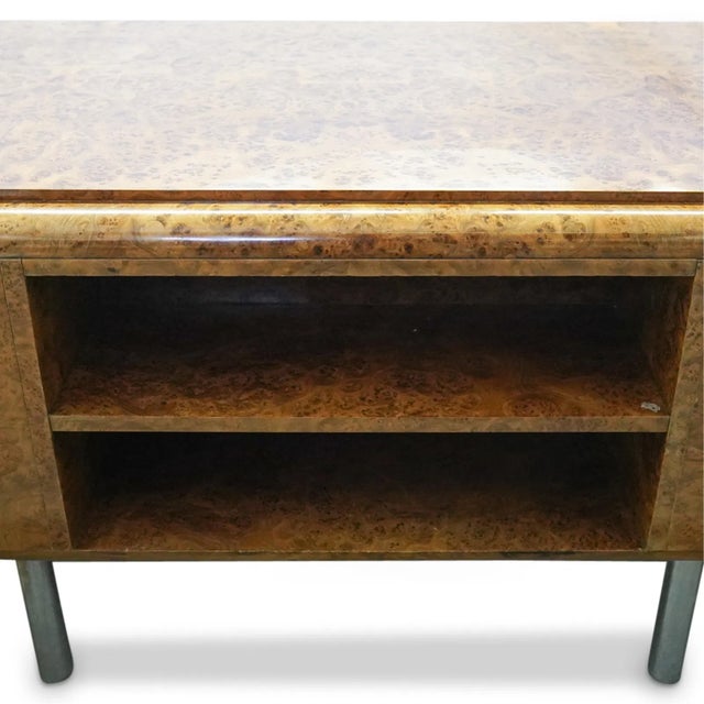 1930s Large Art Deco Desk Amboyna Writing Desk Chrome Legs For Sale - Image 15 of 15