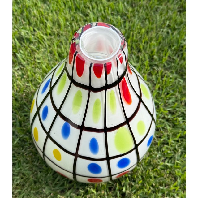 Mid-Century Modern Vintage 11” Graphic Grid Pattern Art Glass Vase For Sale - Image 3 of 11
