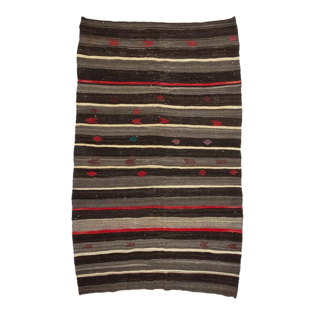 Orange & Black Vintage Goat Hair Kilim Rug For Sale