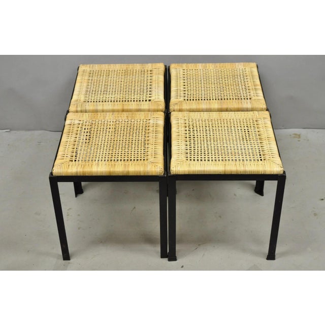 Mid Century Modern Danny Ho Fong Tropi-Cal Iron Cane Side Table Stool - Set of 4 For Sale - Image 18 of 18