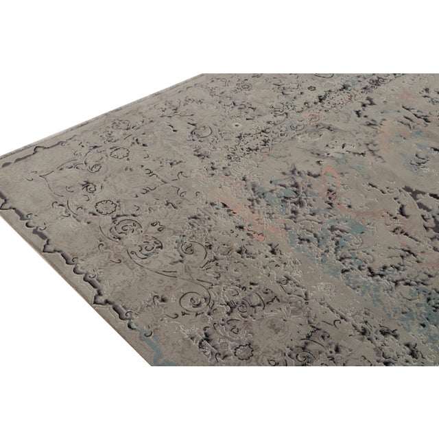 2010s Rug & Kilim’s Modern Square Rug - Gray, Blue and Pink Floral Patterns “Coin” For Sale - Image 5 of 7