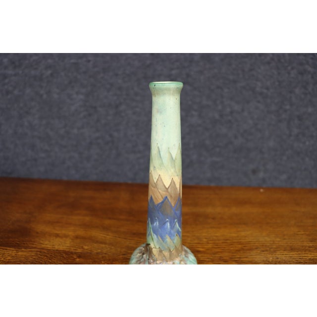 Tall and slender American Arts & Crafts art pottery vase attributed to Peters & Reed Pottery Company of Zanesville, Ohio,...