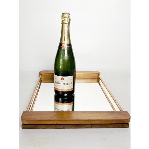 Art Deco Tray in Wood, Copper and Mirror, France, 1940s For Sale - Image 4 of 12