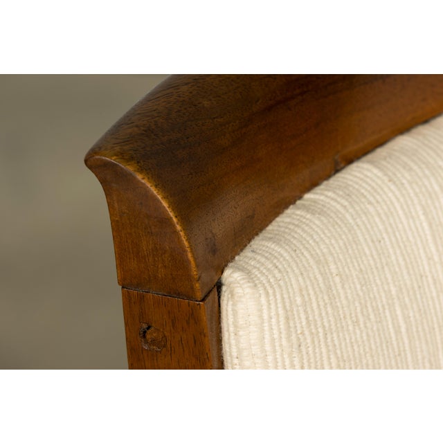 Ivory Set of 6 French Art Deco Walnut Dining Chairs in Ivory Ribbed Upholstery, 1930s For Sale - Image 8 of 18