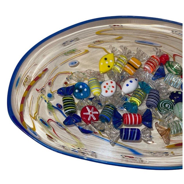 Glass Set of 22, 1970's Ursa Major France Millefiori Plate With Italian Murano Glass Candies. For Sale - Image 7 of 14