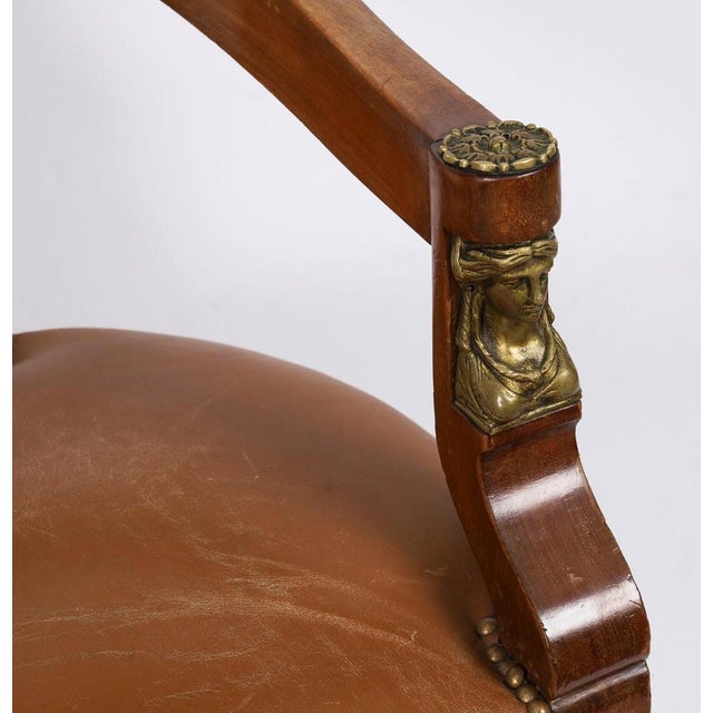 Antique French Empire Revival Mahogany and Ormolu Mounted Armchair, 19th Century For Sale - Image 9 of 13