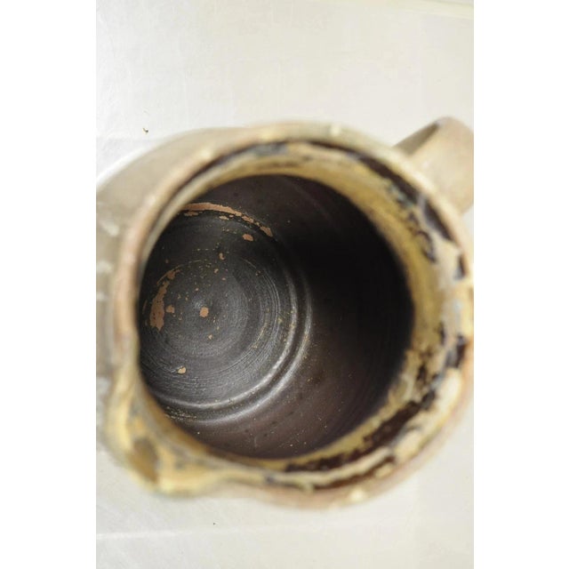 Ceramic Antique Primitive Stoneware Salt Glazed 8" Bulbous Water Pitcher With Handle For Sale - Image 7 of 11