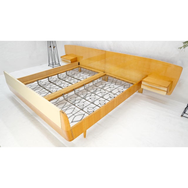 Bruno Mathsson Swedish Mid Century Blond Birch King Headboard Bed Night Stands Box Spring NICE! For Sale - Image 4 of 18