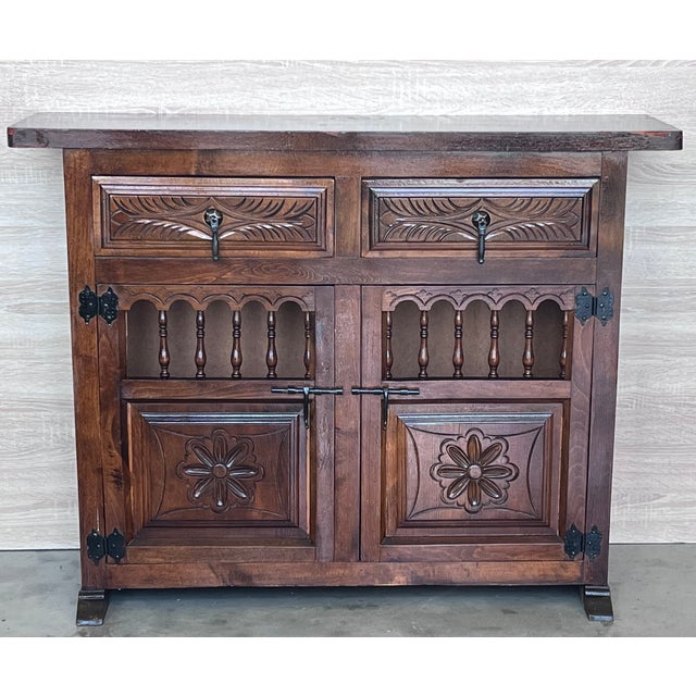 20th Century Large Catalan Spanish Baroque Carved Walnut Credenza or Buffet For Sale - Image 4 of 12