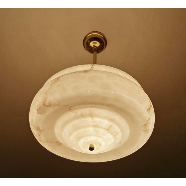 Gold Art Deco Pendant Light in Pink Marble Glass, 1930s For Sale - Image 8 of 18