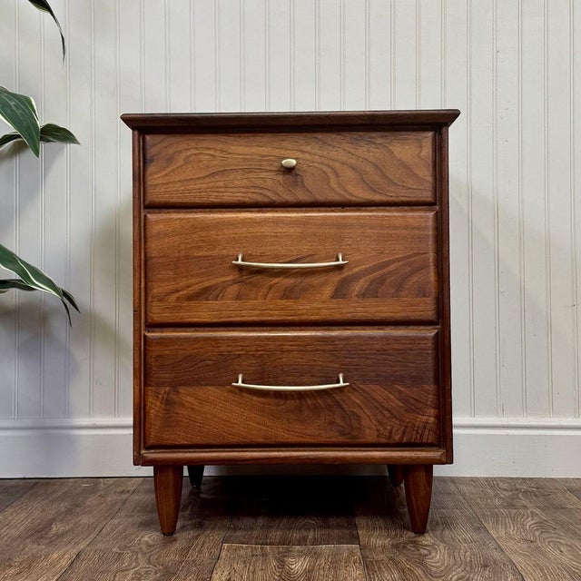 Brown Vintage 1961 Solid Walnut MCM Dresser and Nightstand Set For Sale - Image 8 of 18