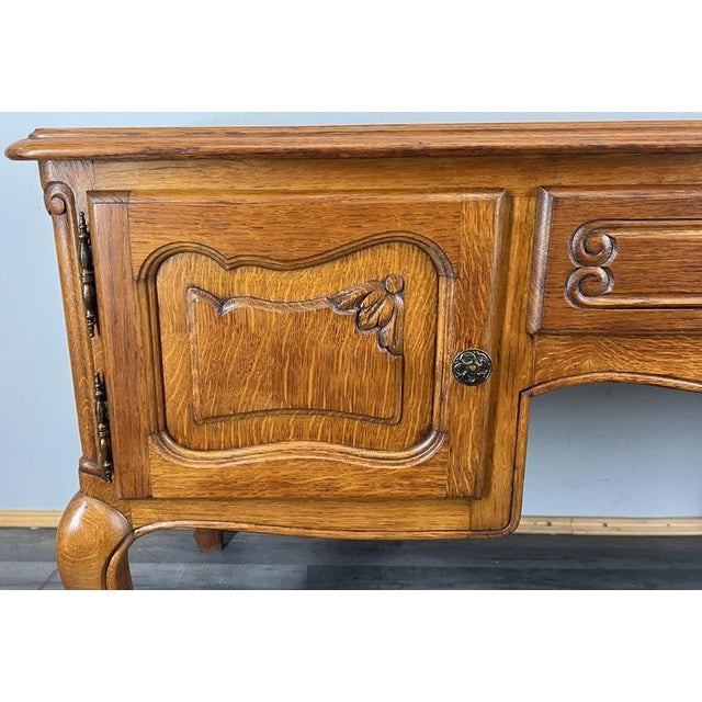 Vintage French Louis XVI Style Desk in Carved Oak For Sale - Image 5 of 9