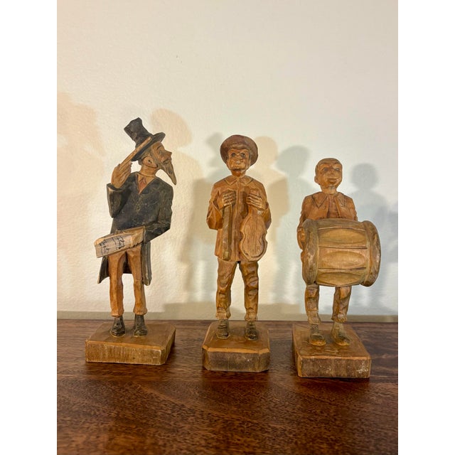 Early 20th Century Vintage German Folk Art Hand Carved Wood Musician Sculptures - Set of 6 For Sale - Image 5 of 6