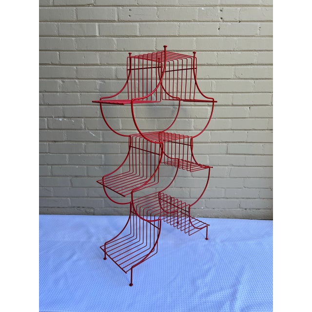 Chinoiserie Vintage Mid-Century Atomic Pagoda Nine Tier Tole Plant Stand - Newly Painted Red For Sale - Image 3 of 6