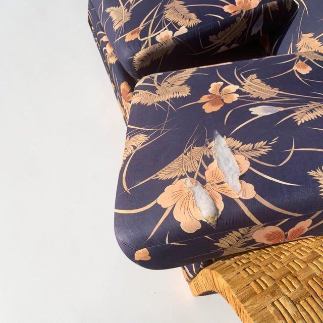 Navy Blue 1980s Vintage Coastal Wicker Rattan Sofa For Sale - Image 8 of 10
