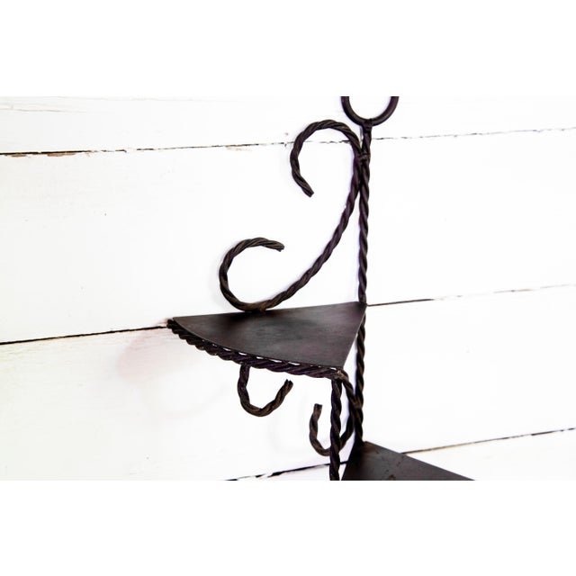 Vintage Texana Twisted Metal Rope Three Tier Plant Stand Bathroom Corner Shelf Unit For Sale - Image 4 of 6