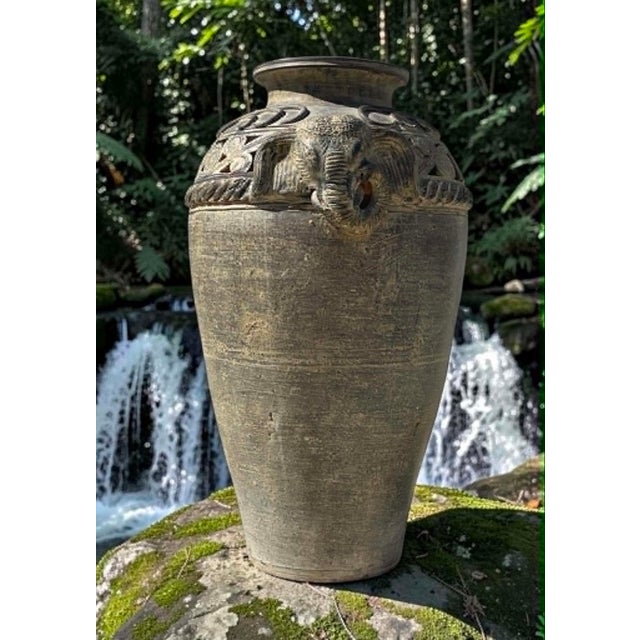 Late 20th Century Thailand Ban Chiang Vintage Earth Ware Terracotta Elephant Floor Vase For Sale - Image 6 of 9