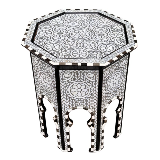 1980s Contemporary Vintage Mother-of-Pearl Inlay Octagonal Side Table For Sale - Image 5 of 7