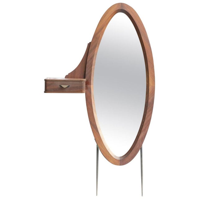 Vintage Wooden Oval Mirror with Drawer, Italy For Sale - Image 10 of 10