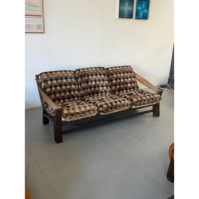 Animal Skin Vintage Italian Checkered Sofa With Leather Straps For Sale - Image 7 of 7