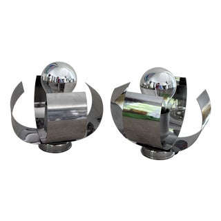 Space Age Wall Lights in Chromed Metal, 1970s, Set of 2 For Sale