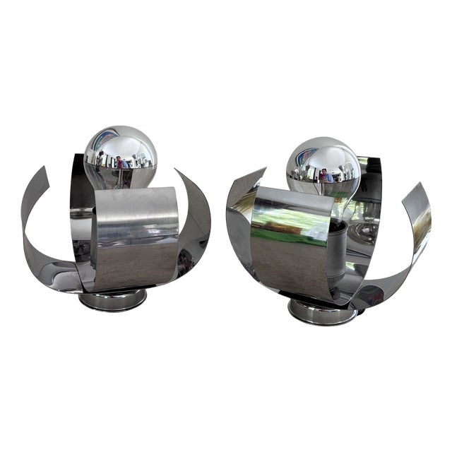 Space Age Wall Lights in Chromed Metal, 1970s, Set of 2 For Sale