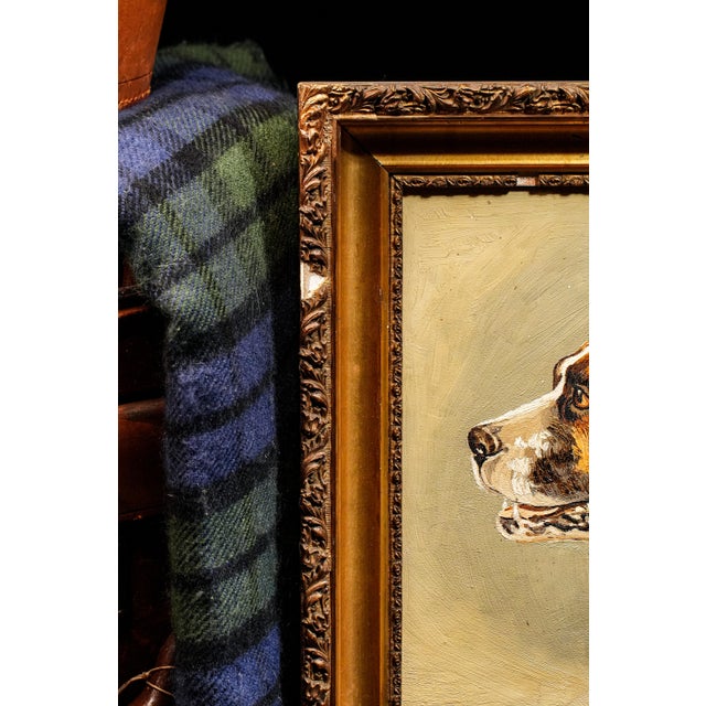 Victorian Antique Oil Painting Portrait of Pet St. Bernard Dog Ornate Gold Frame For Sale - Image 9 of 12