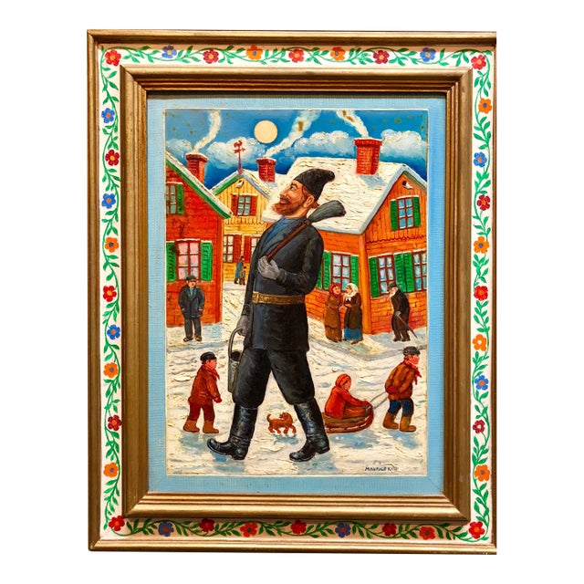 Maurice KishProud Chimney Sweep Modern Judaica Shtetl Oil Painting WPA Jewish artist For Sale