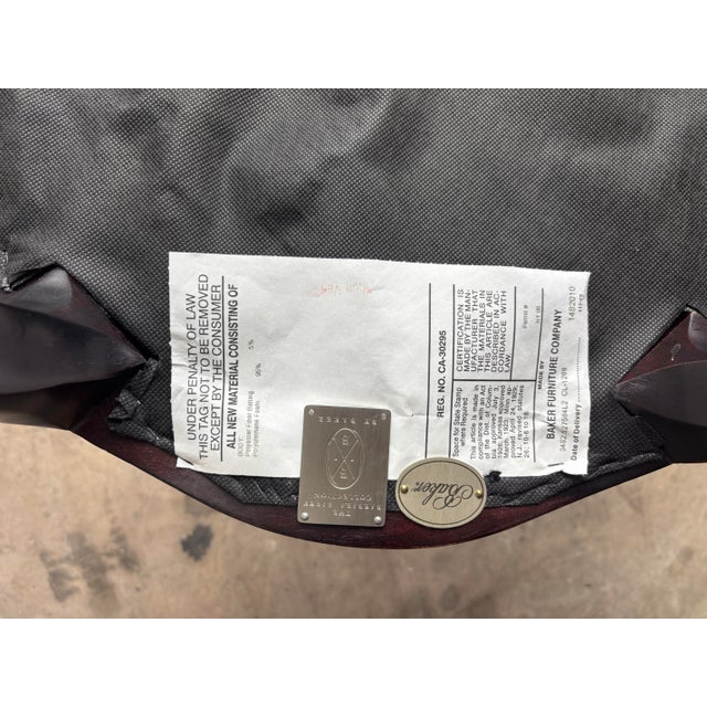 2000 - 2009 Barbara Barry for Baker Vanity Stool, Leather, Sculpted Wood Base For Sale - Image 5 of 7