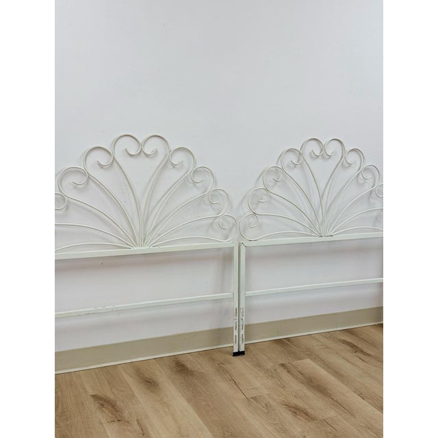 Mid 20th Century Pair of White Wrought Iron Twin Headboards French Country Farmhouse Whimsical For Sale - Image 5 of 13