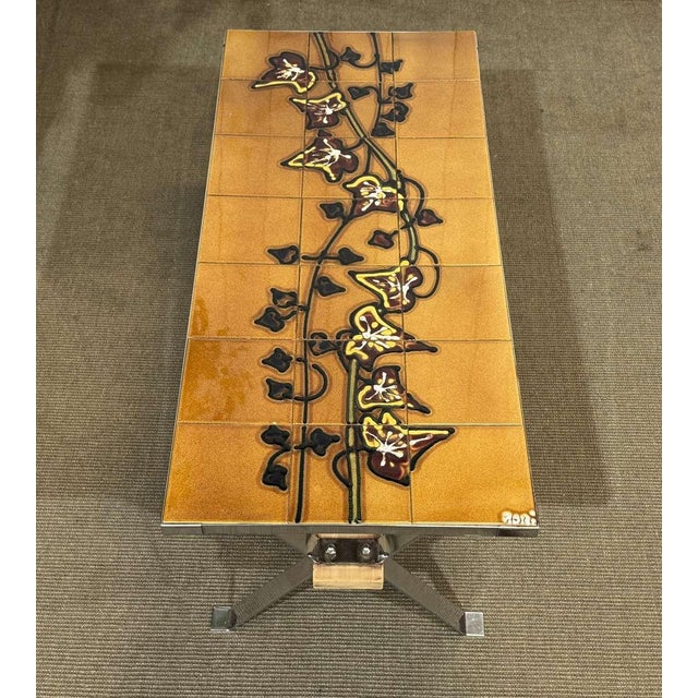 Orange Coffee Table with Tiled Top and Chromed Metal Base, 1970s For Sale - Image 8 of 12
