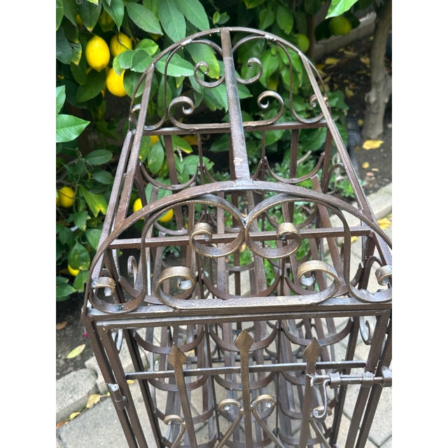 Brown Spanish Revival Vintage Wrought Iron"Cage Shape"Wine Rack For Sale - Image 8 of 17