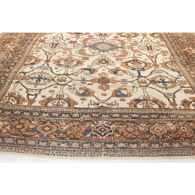 Antique Cream Background Botanic Persian Sultanabad Wool Carpet For Sale In New York - Image 6 of 7