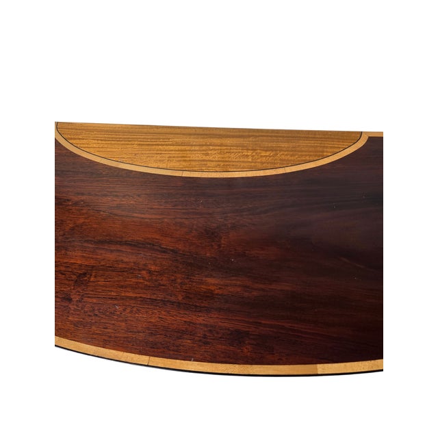 1980s Stickley Federal Style Demilune Mahogany Inlaid Yew Wood Hall Console Table For Sale - Image 12 of 18